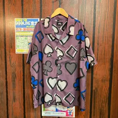 stussy USA製 トランプ柄 90s old 半袖 柄シャツ OLD STUSSY ステューシー 90s 総柄 USA 半袖シャツ 紺タグ L