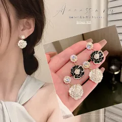 ツバキ ピアス 韓国 アクセサリー 女性 大人可愛い パールピアス 揺れる 花モチーフ 耳飾り 大ぶり ぶら下がり ファッション雑貨 上品 清楚 パーティー アクセ プレゼント 結婚式 披露宴 二次会 キラキラ輝く ラインストーン 6JFENG-002