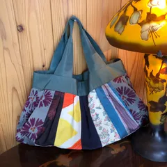 正絹着物リメイク　ワイドバッグ　