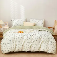 【新着商品】洋式ベッド・和式布団兼用 (シングル・3点セット 四季使用 通気性があり 柔らかく 優しい肌触り 枕カバー ボックスシーツ 白/グリーンです) 掛け布団カバー 寝具カバーセット 100％ 綿 花柄です布団カバー SAPHREAS