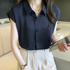 ブラウス レディース シャツ フレンチスリーブ シフォン シャツブラウス とろみ トップス 無地 夏服 ふんわり ゆったり カジュアル