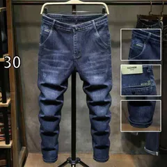 [30 ]メンズ ファッション 服  オシャレ シンプル 大人 かっこいい 大きいサイズ ストリート 紳士服 秋 ジーンズ スリムフィット 裾 ダーク ブルー ロング パンツ 韓国スタイル カジュアル ストレッチ