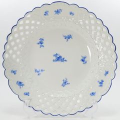 マイセン プレート■散らし小花 ブルーフラワー 透かし ディナープレート 28cm 1924年以前作 大皿 洋食器 1枚 1級品 Meissen