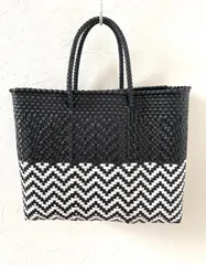 メキシコ製メルカドバッグXSサイズ／ブラック×ホワイトギザギザ