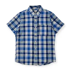 Abercrombie & Fitch アバクロンビーアンドフィッチ MUSCLE チェック BD ボタンダウン 半袖シャツ L/ブルー系 メンズ