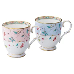 05:ペア(ピンク&ブルー) Noritake ノリタケ マグカップ ( 色変り ペアセット ) 320cc 花更紗 2個 ピンク ・ ブルー ボーンチャイナ P50755A/4409-56
