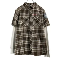 H&M 半袖 チェックシャツ 袖レイヤード キッズ 160 ブラウン ホワイト エイチアンドエム 古着卸 アメリカ仕入 a612-7340のサムネイル