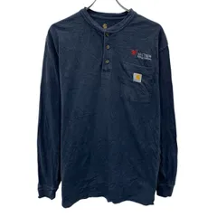Carhartt 長袖 ロゴTシャツ L ネイビー カーハート ハーフボタン 胸ポケット ロンT ロングTシャツ 古着卸 アメリカ仕入 a705-5212