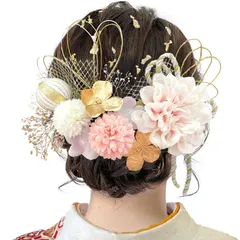 [JZOON] 8色展開 ドライフラワー 髪飾り ダリア 造花飾り 和玉 赤 ヘアアクセサリー 成人式 ゴールド 水引 ヘッドパーツ あじさい 振袖 着物 卒業式 七五三 浴衣 袴 結婚式 かすみ草 和装 造花 手作り 専用ケース付き DL020