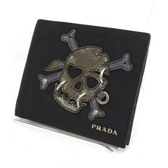 PRADA / プラダ ■二つ折り財布　ドクロ　ナイロン　レザー　ブラック 【財布/サイフ/ウォレット/wallet/コイン】 ブランド【中古】 