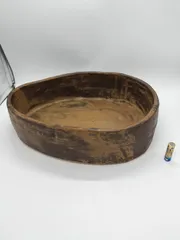 花器 蓮の葉型 卵型 茶色 黄土色 櫛目模様 大型 花台 窯  池坊 フラワーベース 水盤 華道具 花瓶 変形 シンプル 生花 華道 磁器 手作り アンティーク レア レトロ インテリア ビンテージ 昭和 24428四つ葉[YT00447]