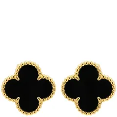 ヴァンクリーフアーペル Van Cleef & Arpels ピアス ヴィンテージ アルハンブラ K18YG オニキス ブラック×イエローゴールド Au 750YG 黒 18K 花  VCARA44200【中古】