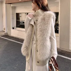 ファーベスト レディース ニットベスト もふもふ フェイクファー ニット ベスト 立ち襟 ノースリーブ アウター 羽織り トップス 無地 おしゃれ カジュアル 可愛い 通勤 通学 ファッション 秋 冬 xzjhoas#