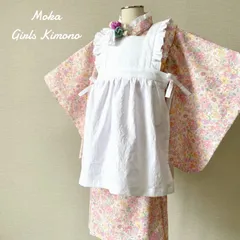 3歳お着物＆被布エプロンセット　ピンク×ホワイト　ハンドメイド