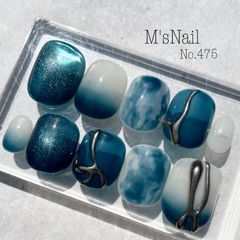 ネイルチップ チップ 青 ブルー グラデーション うるうる カッコイイ ニュアンス