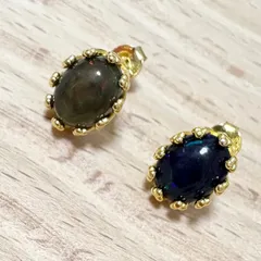 宝石質ブラックオパールAAA  オーバル 　ピアス　SILVER925製・18KGP仕上げ　天然石　つけっぱなし