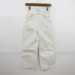 ザラ デニムワイドパンツ ジーンズ フリンジ ストレッチ ボトムス レディース USA 0サイズ ホワイト ZARA 【中古】