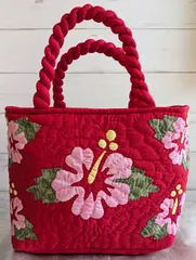 ハワイアンキルトバック　ハイビスカス柄トートバック　ハンドメイド
