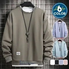 トレーナー メンズ 長袖 スウェット トップス プルオーバー 薄手 無地 コーデ ゆったり かっこいい 秋服 重ね着風 スポーツ カジュアル オシャレ ant4y596794