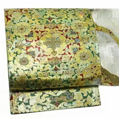 【中古】袋帯 正絹 螺鈿 リサイクル 銀地 華文 花唐草 更紗 道長取り 金糸 銀糸 礼装用 フォーマル 上品 お仕立て上がり 結婚式 卒業式 入学式 卒園式 入園式 七五三 お宮参り お茶会 六通 和装 着物 No.6-0559