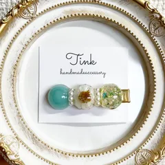 ハンドメイドヘアピン ドライフラワー アクセサリー レジン ヘアクリップ ミントグリーン