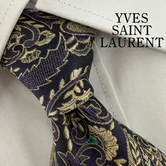 《訳アリ》YVES SAINT LAURENT (イヴサンローラン) シルクネクタイ 総柄 ペイズリー パープル ゴールド グリーン