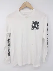◇ UNDER ARMOUR コットン混 ブランドロゴプリント 長袖 ロンＴ カットソー サイズSM ホワイト ブラック系 メンズ P  【1308040007249】