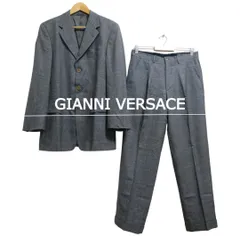 美品 GIANNI VERSACE ジャンニヴェルサーチ サイズ46 セットアップ スーツ シングル 3B テーラードジャケット× 裾ダブル スラックス パンツ 格子柄 チェック柄 ウール 灰 グレー メンズ