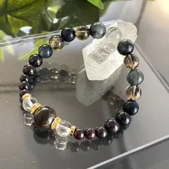 【一点物】天眼石×ガーネット×スモーキーアイリス★BD085天然石ブレスレット