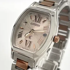 【未使用級/稼働品】シチズン クロスシー ハッピーフライト エコドライブ電波 腕時計 レディース トノー ローマ数字 デイト ピンクゴールド コンビ エレガント CITIZEN XC H058-T021234 クリーニング済 G3