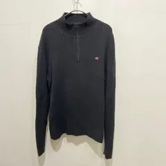 ☆POLOJEANS☆ラルフローレン☆ハーフジップコットンセーター☆リブ編みニット☆ワンポイントロゴ☆星条旗☆ブラック☆XL☆B24M