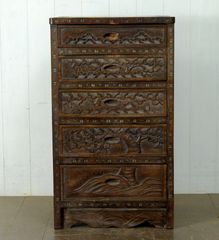 レトロ】軽井沢彫り 箪笥 タンス チェスト 5段 桜 伝統工芸 民芸品