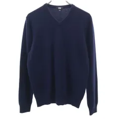 UNIQLO ユニクロ カシミヤ100％ 長袖 Vネック セーター L ネイビー ニット メンズ 古着