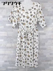 ◇ LOVEANDPEACE 花柄 半袖 膝下丈 ワンピース サイズM ホワイト ブラック ブラウン レディース 【中古】 【1104020006123】