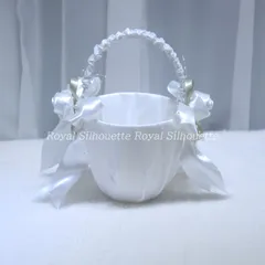 かご ウェディング  レース 子供 結婚式  花かご ホワイト 白 フラワーガール リングボーイ 花びら入れ 指輪用 リングピロー 手提げ 丸型 布製 リボン飾り イベント パーティー 小物