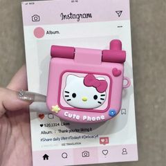 Hello Kitty AirPods Pro 2 /AirPods Pro AirPods 3 用 AirPods Pro 第2世代 シリコンケース 保護カバー キャラクター かわいい ストラップ 耐衝撃 折りたたみ式携帯電話デザイン ミニミラー