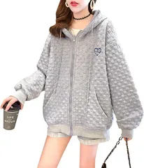 NEKORA パーカー ジップアップ アウター フーディー フード付き ロゴ トップス ジップパーカー レディース(グレー,  M)