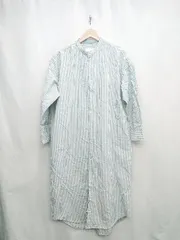 ◇ ⊂ niko and … ニコアンド ストライプ柄 長袖 ロング丈 ワンピース サイズF ライトグリーン ホワイト レディース E  【1502180071423】
