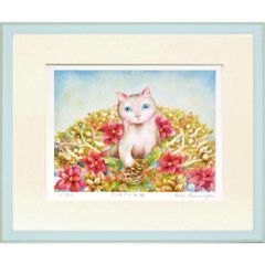 ★ とみながまい『きらめきの祝福』ジクレー・風景画　猫　ねこ　花畑・版画