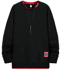 L_938-ブラック [Bligo] トレーナー メンズ スウェット Tシャツ 長袖 丸首 配色切替 ロングtシャツ トップス おおきいサイズ ショルダー ゆったり レイヤード カジュアル ストリート系 おしゃれ 快適 柔軟性 人気 プルオーバー 秋服 春 冬