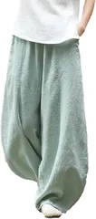 Kai La Nalu サルエルパンツ レディース ワイド バルーン ゆったり ウエストゴム ロング( グリーン,  Free Size)