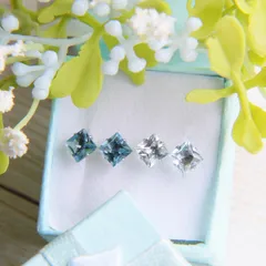 ２種類のプリンセスカットトパーズ　ロンドンブルートパーズ　スカイブルートパーズ　　ピアスセット