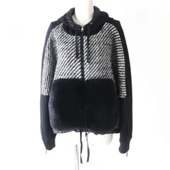 美品△正規 MONCLER モンクレール MAGLIA CARDIGAN ムートン使い ツイード切替 フード付 ジップパーカー ブラック×ホワイト レディース XSのサムネイル