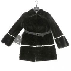 FENDI フェンディ ミンク ファーコート メタリックレザー 裏地 42サイズ ブラック シルバー ベルト・衣装カバー・ハンガー付 レディース【中古】【送料無料】