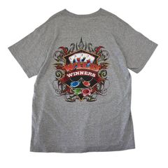 Lサイズ USA古着 DELTA Tシャツ カジノ トランプ ギャンブル バックロゴ グレー