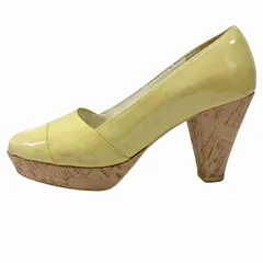 ジルスチュアート JILL STUART SHOE オープントゥ エナメル パンプス コルクチャンキーヒール プラットフォーム シューズ 靴 サンダル 22 イエロー 黄色 レディース♪10