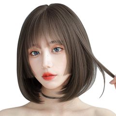 【新着商品】ぱっつん かつら 原宿ロリータ女性用 小劾果 自然 前髪 耐熱 フルウィッグ 姫髪 姫カットストレート ピンク Candybay ショート ボブ ウィッグ