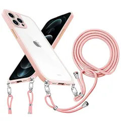 PAILAIMEN iPhone 12 pro ケース ショルダー クリア 耐衝撃 アイフォン 12 pro カバー 調節可能な 肩がけ 首掛け 紐付き 斜めがけ 薄型 透明 シリコン TPU 軽量 バンパー ストラップホール付き