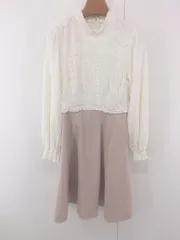 ◇ MAJESTIC LEGON レース 切替 スタンドカラー 長袖 ミニ ワンピース サイズM アイボリー系 ベージュ レディース E  【1304140023004】