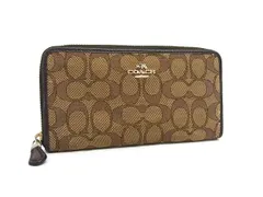COACH コーチ シグネチャー キャンバス×レザー ラウンドファスナー 長財布 ウォレット レディース メンズ ブラウン系 DH8003